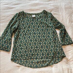 Cabi Sheer Green Tan & Black Bell Sleeve Blouse in Relaxed Fit